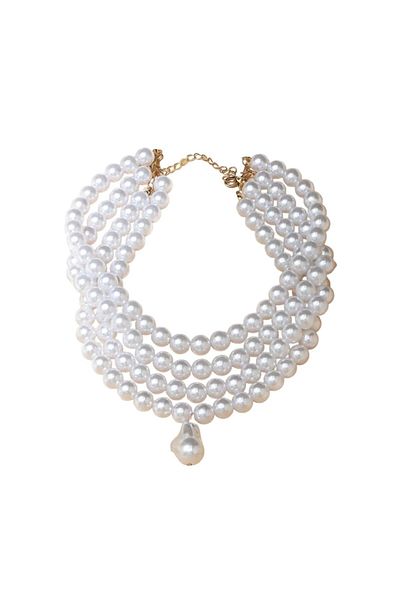 The Casius. Colier choker din perle albe faux pentru femei, model la baza gatului cu pandantiv perla, model B, c