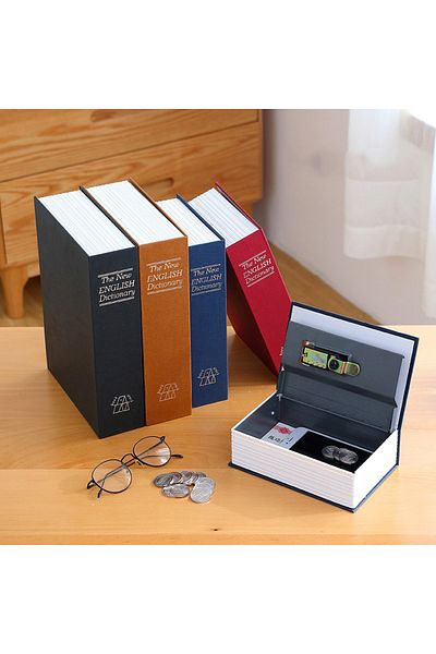 Wolawood Book-Shaped Safe Piggy Bank with Secret Compartment and Key Metal Safe Money and Valuables Box