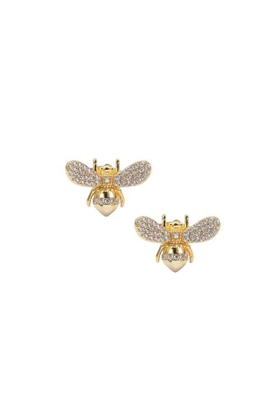 The Casius. Bee-Shaped Earrings with Rhinestones, Minimalist Design, The Casius