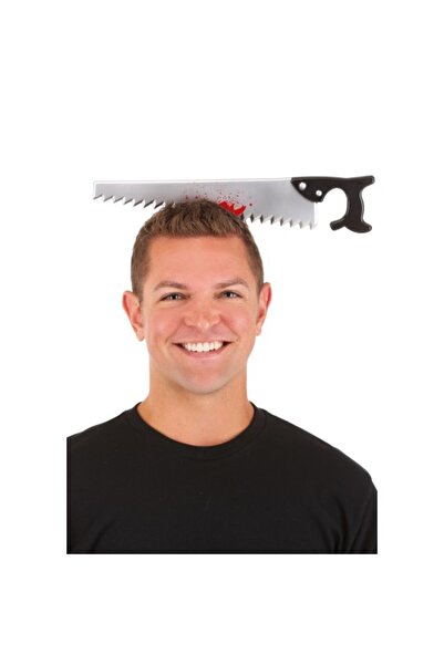 ForWhat Coroană de glumă cu ferăstrău sângeroasă de Halloween, atașată la cap...