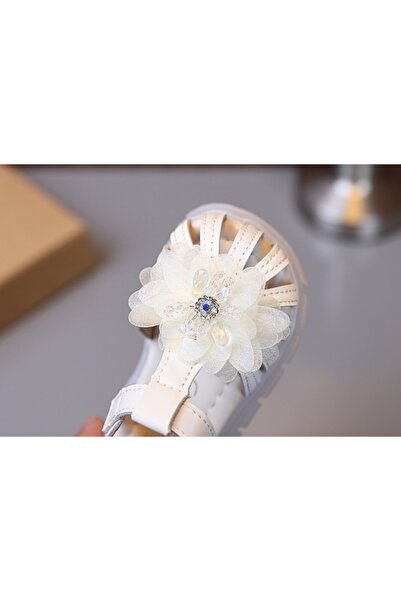 HANNA Pentru copii Sandale ivoire elegante fetite – cu flori 3D si talpa flex...