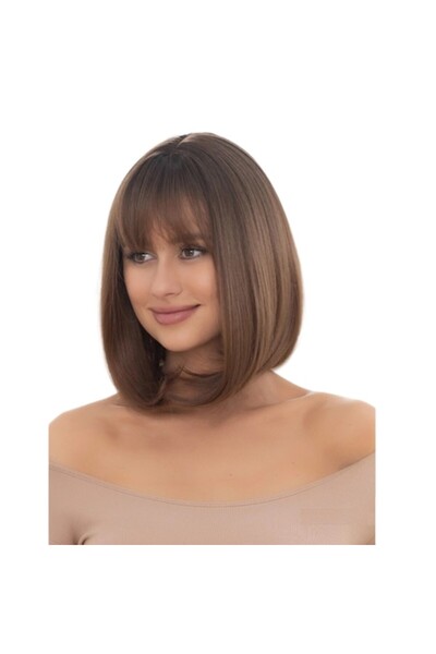 The Casius. Peruca pentru femei dreapta cu breton, lungime medie, culoarea saten mediu, 40 cm, The Casius