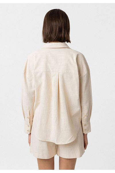 Williot Dayanara Women's Oversize Linen Look 2-Piece Long Sleeve Casual Shorts Shirt Set