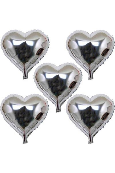 ForWhat 5Adec 45cm Silver Heart Foil Balloon Set for Bureau Home Office Eventic Balloons