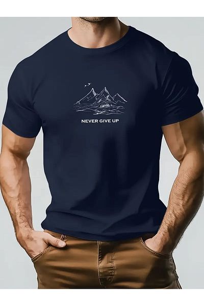 CODE Men's short-sleeved T-shirt made of 100% pure cotton, mountain print, casual, soft, OUTSIZES