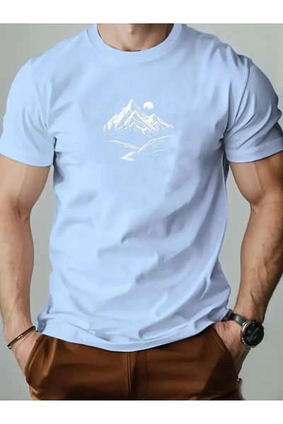 CODE Men's short-sleeved T-shirt made of 100% pure cotton, mountain print, casual, soft, OUTSIZES