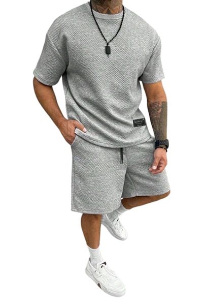 The Casius. Set of T-shirt and Shorts for Men, Gray, Textured, Size L