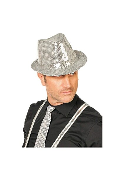 ForWhat Pălărie Fedora cu paiete argintii pentru birou, acasă, birou, evenime...