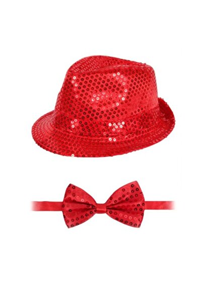 ForWhat مجموعة ربطة عنق على شكل قبعة مطرزة باللون الأحمر اللامع لزي عرض الأحداث المكتبية المنزلية