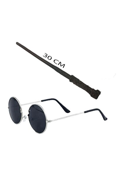 ForWhat Set de ochelari din metal negru cu baghetă HPotter de 30 cm, 2 bucăți, pentru costum de spectacol pentru birou, acasă, la birou