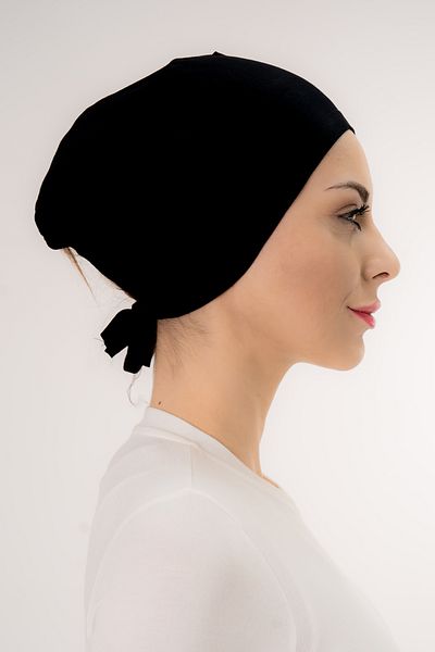 Şalcenneti.com Black Color Bonnet with Stitched Front Tie