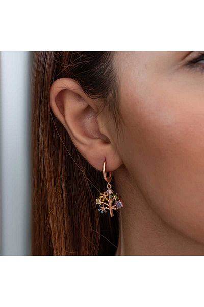 norsary Silver Rose Colored Stone Tree of Life Women's Earrings