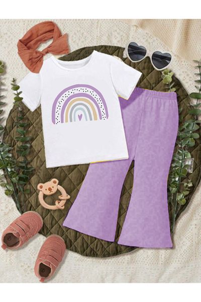 bebekpare Girl's Summer Spanish Suit Rainbow Printed
