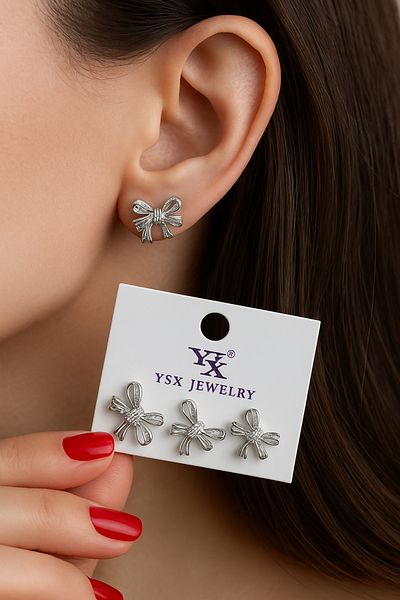 Melcey Steel 3-Piece Earrings with Zircon Stone (Stainless, Tarnish-Free, First-Class Quality)