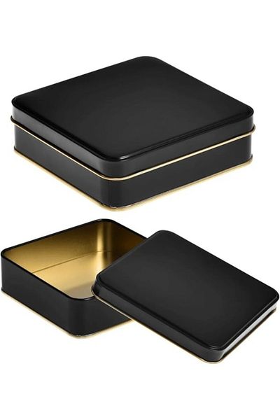ShopZum Black Semi Matte Gold Lacquered Metal Box Food Grade Tin Packaging 1 Piece