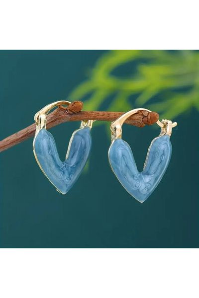 Accessories Vanilla Avenue French Romantic Heart-Shaped Pastel Blue Elegant Gold-Tone Dangle Women's Earrings