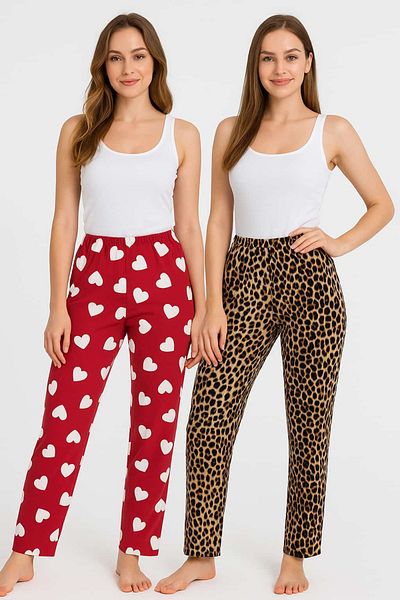 Eyfuze Women's Plus Size Patterned Milan Fabric Pajama Bottoms