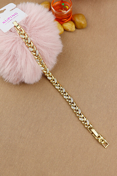 Keyifli Hayaller Xuping Bileklik - Vip Gold zirkon Taşlı Örgü Model Kalın Xuping Bileklik En:8mm 17+2cm Yeni sezon