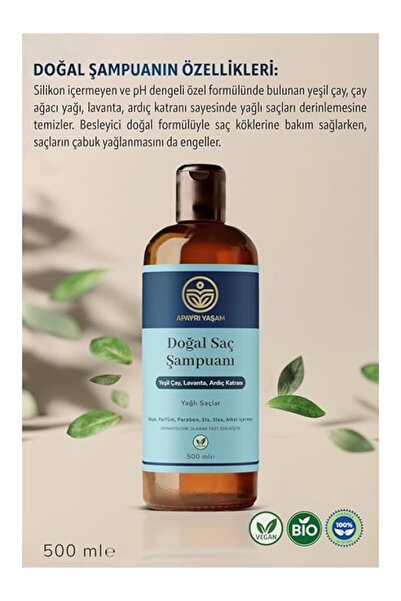 ShopZum Apayrı Yaşam Yeşil Çay Lavanta Ardıç Katranı Özlü Yağlı Saçlar İçin Besleyici Ve Onarıcı Şampuan 50