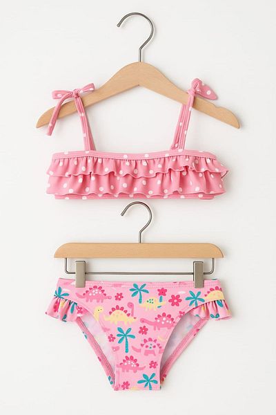 No Gossip Pink Patterned Ruffle Strapless Girl's Bikini Set 234203