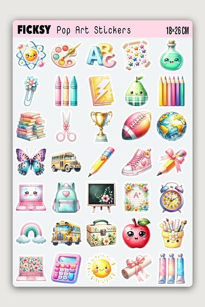 Ficksy School Themed Sticker Set - 35 Student Label Stickers