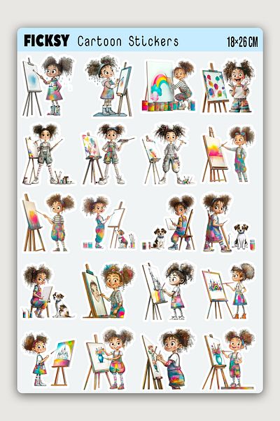 Ficksy Cute Painter Girl Sticker Set - 20 Sticker Stickers