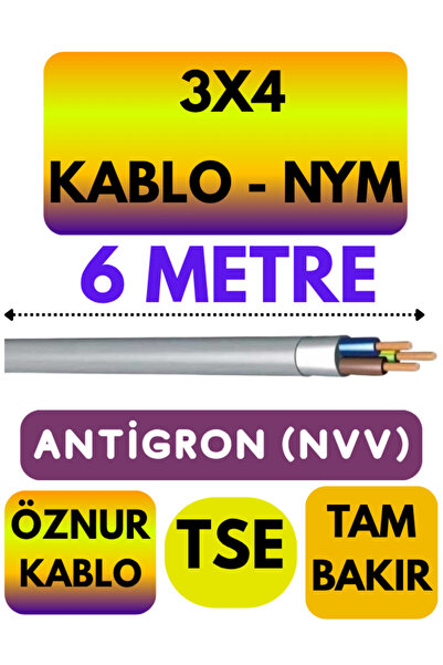Avarson Öznur 3X4 ANTİGRON (NYM) Kablo (Gri) Metre Seçenekli 6 METRE