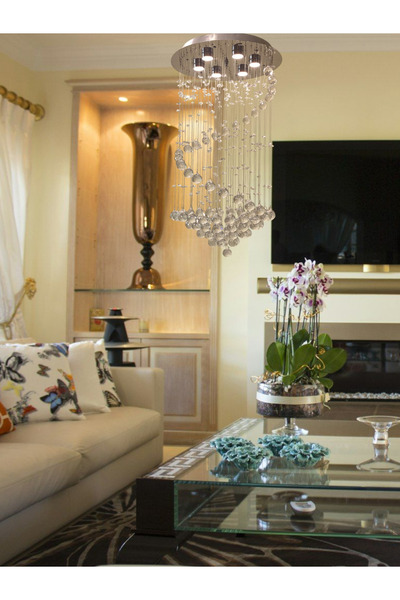 öalpa Hülya 6'Lı Kirtal LED Ampüllü Kristal Taşlı Avize