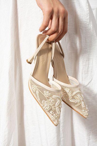 StWenn Natalyn Mesh Embroidery and Bead Detailed Pointed Toe Women's Heeled Shoes