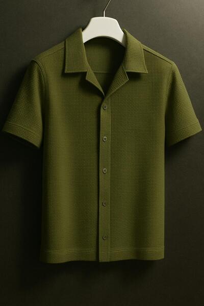 LC Waikiki %100 Pamuk Waffle Kumaş Premium Kalite Kısa Kollu Yazlık Erkek Gömlek
