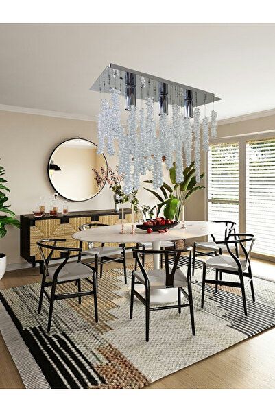 öalpa Derin Kristal 3'Lü Paslanmaz Krom Renkli Avize