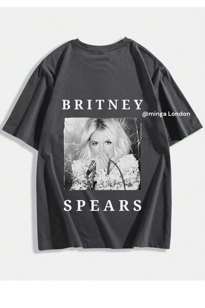 DEEFWEAR Καπνιστή Britney Spears Μαύρο και άσπρο μπλουζάκι με στάμπα μπροστά/...