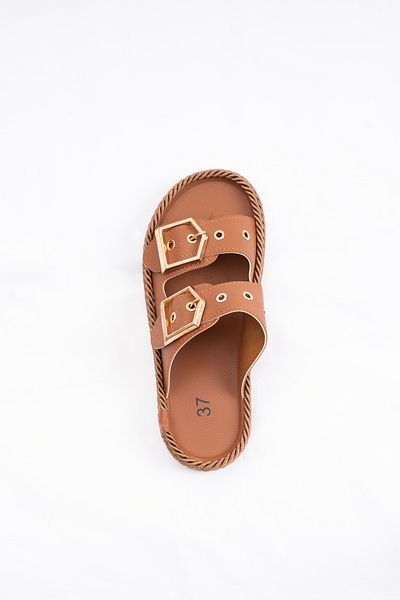 innsteal Laodikeia Double Buckle Rope Sole Women's Comfortable Summer Slippers Brown