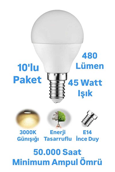 repplam 10 Adet 5W Günışığı İnce Duylu Top Ampul E14 İnce Duylu Avize Ampulü ...