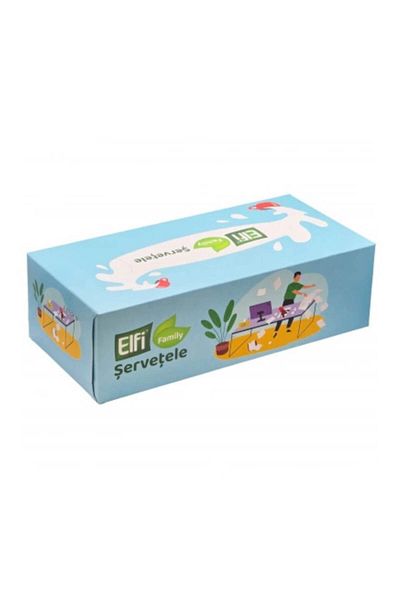 Elfi Dry wipes in pop-up box, 2 layers, 20x19 cm, blue pattern, Elfi, 150 pcs