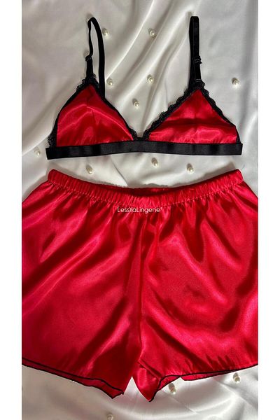 Lessya Satin Shorts Bralet Pajama Set Patterned