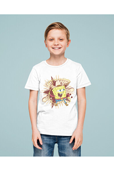 SEVBANO تي شيرت للأطفال مطبوع عليه شخصية كاوبوي سبونج بوب للجنسين (1-12 سنة)