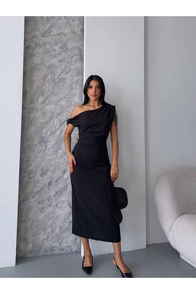 ILLE Rochie de in cu accesorii pentru guler asimetric