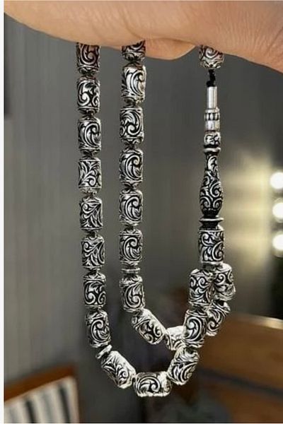 ÇELİKSİLVERTAKI Silver Prayer Beads with Carved Master Handwork