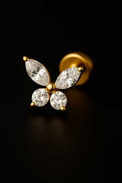 depozoom Titanyum Flatback Tragus Helix Conch Flat kıkırdak KELEBEK Piercing ...