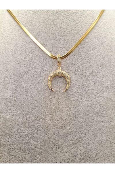 Han Ticarethane Gold Color Stone Horn Model Steel Necklace