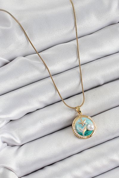 BESKAR 316L Steel Chain Turquoise Enamel Artistic Portrait Pearl Detailed Sea Starfish Model Gold Color Ka