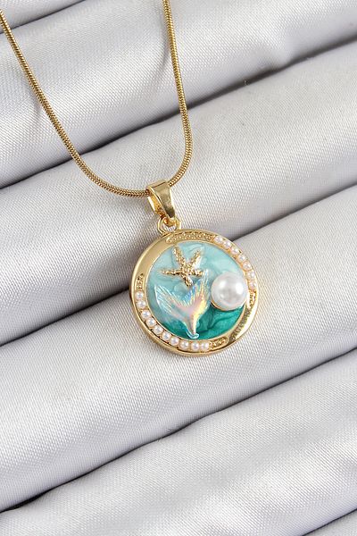 BESKAR 316L Steel Chain Turquoise Enamel Artistic Portrait Pearl Detailed Sea Starfish Model Gold Color Ka