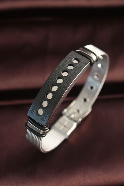 merland benvecocuk 316L Steel Black Pattern Oval Figure Adjustable Straw Cord Bracelet - Lisinya