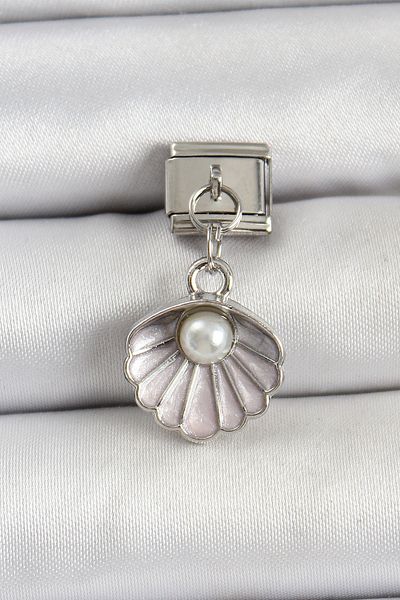 SeyCey.co 316L Steel Dangle Pearl Detail Oyster Model Silver Color Nomination Charm