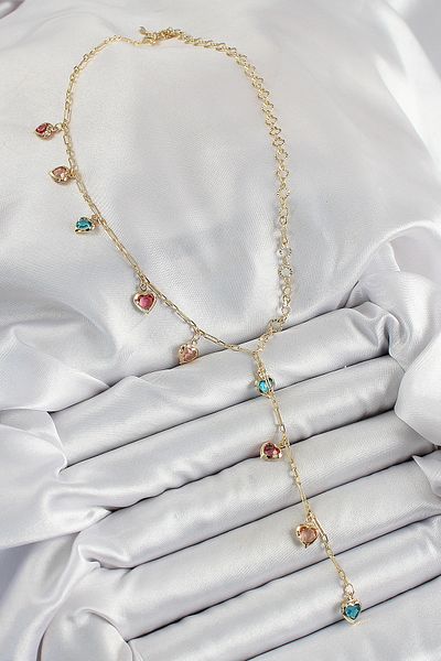BESKAR Brass Assortment Heart Model Gold Color Zircon Stone Y Necklace