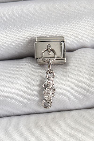 SeyCey.co 316L Steel Dangle Sea Horse Model Silver Color Nomination Charm