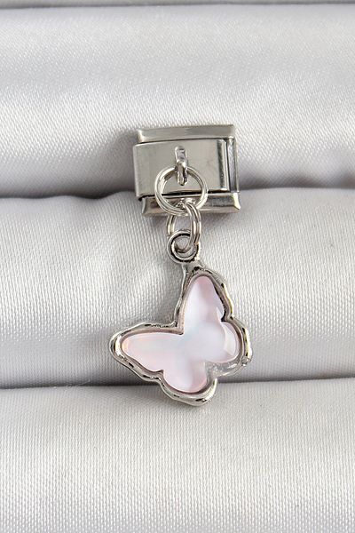 AfraBeauty 316L Stainless Steel Silver Lilac Butterfly Charm - Nomination Compatible Women's Bracelet Accessory