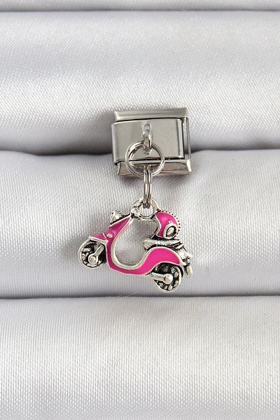 AfraBeauty 316L Stainless Steel Pink Scooter Charm |   Silver Color, for Young Women!