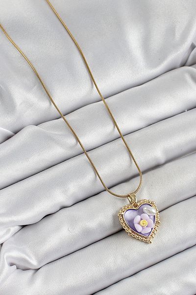 BESKAR 316L Steel Chain Purple Artistic Portrait Pearl Detailed Daisy Figured Heart Model Gold Color Women's K